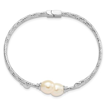 Sterling Silver Rhodium-plated White 8x10mm Teardrop Freshwater Cultured Pearl Hinged Bangle — alternate view
