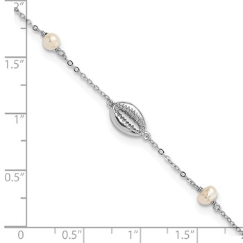Sterling Silver Rhodium-plated Cowrie Shell & Semi-round FWC Pearl Bracelet — alternate view