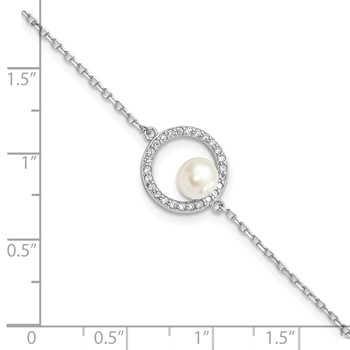 Sterling Silver Rhodium-plated 6-7mm White Button Freshwater Cultured Pearl and CZ 6.5 inch  with 1.25 inch Extension Bracelet — alternate view