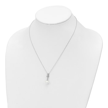 Sterling Silver Rhodium-plated CZ and Glass Bead Necklace — alternate view