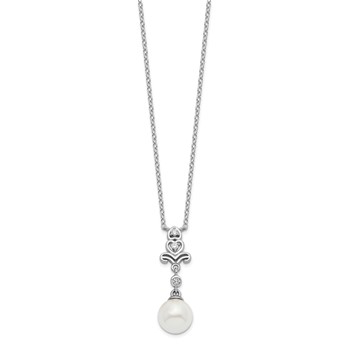 Sterling Silver Rhodium-plated CZ and Glass Bead Necklace