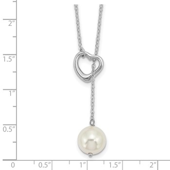 Sterling Silver Rhodium-plated 10-11mm White Round Imitation Shell Pearl Heart 18 inch Necklace — alternate view