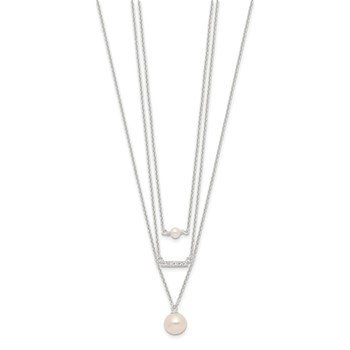 Sterling Silver Rhodium-plated Multi Strand CZ and Glass Pearl Necklace — alternate view