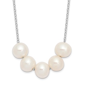 Sterling Silver Rhodium-plated 7-8mm White Near-Round Freshwater Cultured Pearl 17 inch Necklace