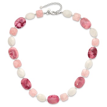 Sterling Silver Pink Agate/Quartz, Jade, Crystal with 2in ext Necklace — alternate view