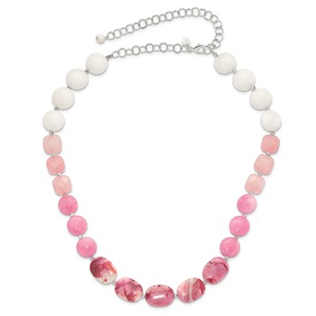 Sterling Silver Pink Agate, Pink/Jade/Rose Quartz/Crystal Necklace — alternate view