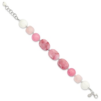 Sterling Silver Pink Agate, Pink/Jade/Rose Quartz/Crystal Bracelet — alternate view