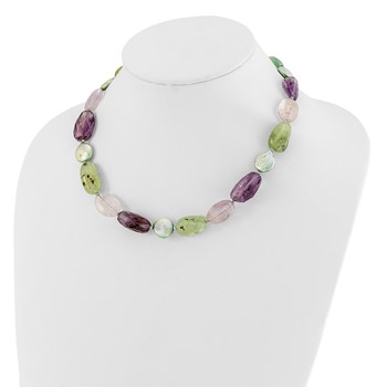 Sterling Silver Amethyst, Green Pearl and Prehnite 2in ext Necklace — alternate view