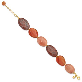 Sterling Silver Gold-plated Aventurine/Carnelian/Jasper 1in ext Bracelet — alternate view