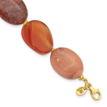 Sterling Silver Gold-plated Aventurine/Carnelian/Jasper 1in ext Bracelet