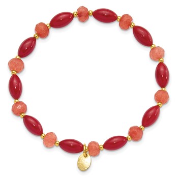 Sterling Silver Gold-plated Coral and Jade Beaded Stretch Bracelet — alternate view