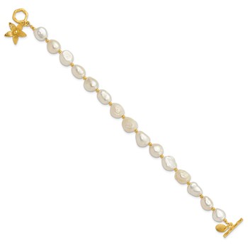 Sterling Silver Gold-plated FWC Pearl Flower 7.5in Toggle Bracelet — alternate view