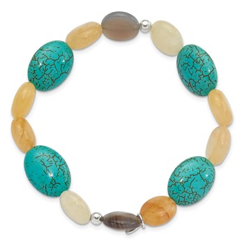 Sterling Silver Jade, Recon Magnesite and Sardonyx Stretch Bracelet — alternate view