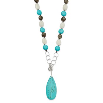 Sterling Silver Jade, Howlite, Recon Magnesite, Quartz Necklace — alternate view