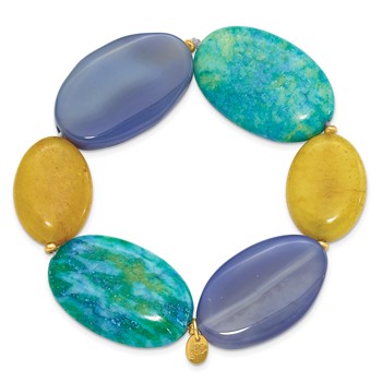 Sterling Silver Gold-plated Agate/Jade/Recon Serpentine Bracelet — alternate view