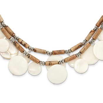 Sterling Silver Jasper, MOP, Crystal with 2in ext Necklace