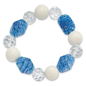 White Jade, Aventurine and Kangsai Glass Beaded Stretch Bracelet — alternate view