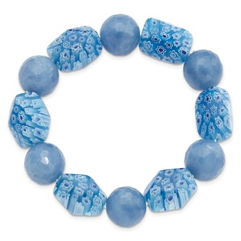 Blue Agate and Kangsai Glass Beaded Stretch Bracelet — alternate view