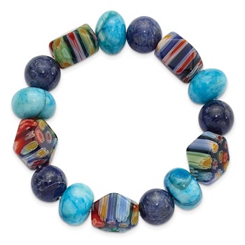 Agate, Lapis and Kangsai Glass Beaded Stretch Bracelet — alternate view