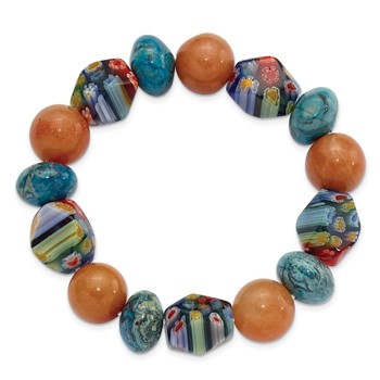 Aventurine, Agate and Kangsai Glass Beaded Stretch Bracelet — alternate view