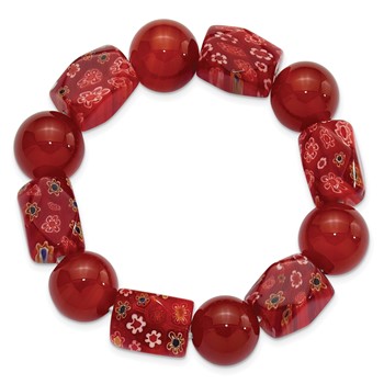 Carnelian and Kangsai Glass Beaded Stretch Bracelet — alternate view