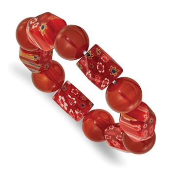 Carnelian and Kangsai Glass Beaded Stretch Bracelet