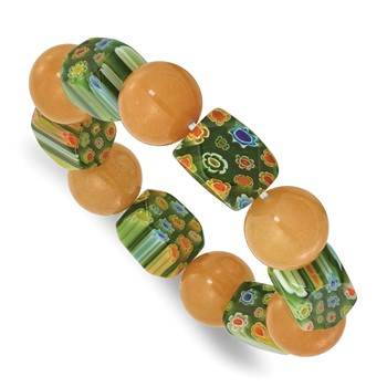 Aventurine and Kangsai Glass Beaded Stretch Bracelet