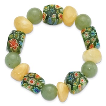Aventurine, Yellow Jade and Kangsai Glass Beaded Stretch Bracelet — alternate view