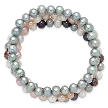 "6-7mm Grey, White, Black and Pink Semi-Round Freshwater Cultured Pearl 5-piece Stretch Bracelet Set  " — alternate view