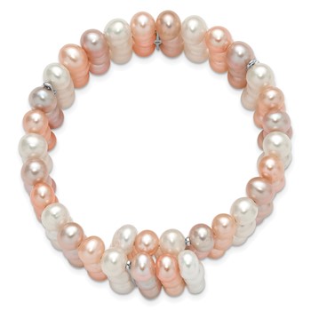 Sterling Silver RH-plated 7-8mm Multi Color FWC Pearl/CZ Flexible Bangle — alternate view