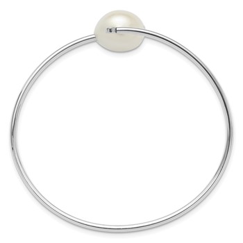 Sterling Silver Rhodium-plated 13-14mm White Freshwater Cultured Pearl and CZ Flexible Bangle — alternate view