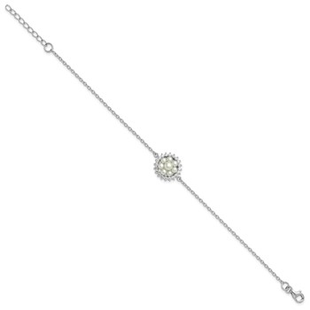 Sterling Silver RH-plated 3-5mm FWC Pearl CZ 7.25in w/1in ext Bracelet — alternate view