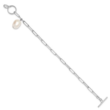 Sterling Silver Rhod-plated Paperclip CZ/FWC Pearl Toggle Bracelet — alternate view