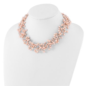 Sterling Silver Rhodium-plated 5-5.5mm Pink Semi-Round Freshwater Cultured Pearl Multi Strand 18 inch Necklace — alternate view