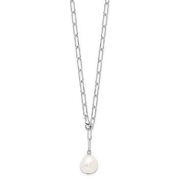Sterling Silver Rhodium-plated 12-13mm Teardrop Freshwater Cultured Pearl Adjustable 24 inch Necklace — alternate view