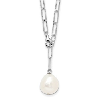 Sterling Silver Rhodium-plated 12-13mm Teardrop Freshwater Cultured Pearl Adjustable 24 inch Necklace
