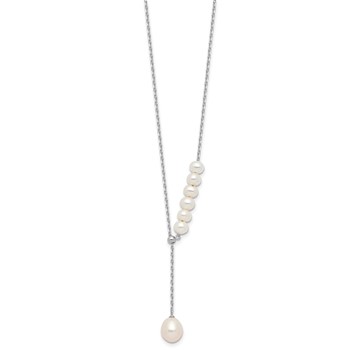 Sterling Silver Rhodium-plated 4.5-8.5mm White Teardrop and Semi-Round Freshwater Cultured Pearl 15.5 inch with 1.75 inch Extension Necklace — alternate view