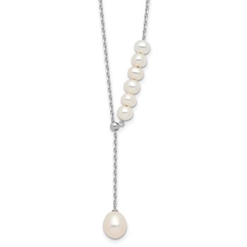 Sterling Silver Rhodium-plated 4.5-8.5mm White Teardrop and Semi-Round Freshwater Cultured Pearl 15.5 inch with 1.75 inch Extension Necklace