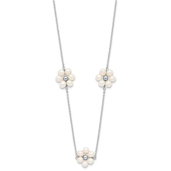 Sterling Silver Rhodium-plated 4-5mm White Semi-Round Freshwater Cultured Pearl Flower 17 inch with 1.75 inch Extension Necklace — alternate view