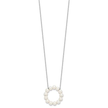 Sterling Silver Rhodium-plated 4-5mm White Near-Round Freshwater Cultured Pearl Circle 18 inch Necklace — alternate view