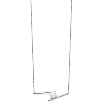 Sterling Silver Rhodium-plated 8-9mm White Round Freshwater Cultured Pearl 16 inch with 1.5 inch Extension Necklace — alternate view