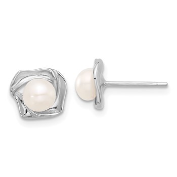 Sterling Silver Rhodium-plated 5-7mm White Button Freshwater Cultured Pearl 18 inch Necklace and Post Earrings Set — alternate view