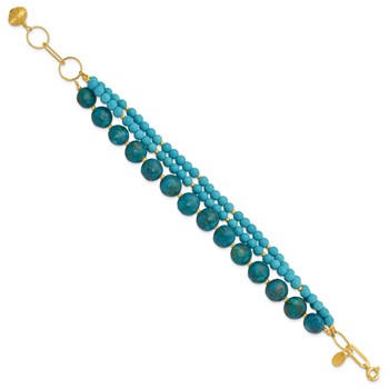 Sterling Silver Gold-plated Recon Zircon and Turquoise 8in Bracelet — alternate view