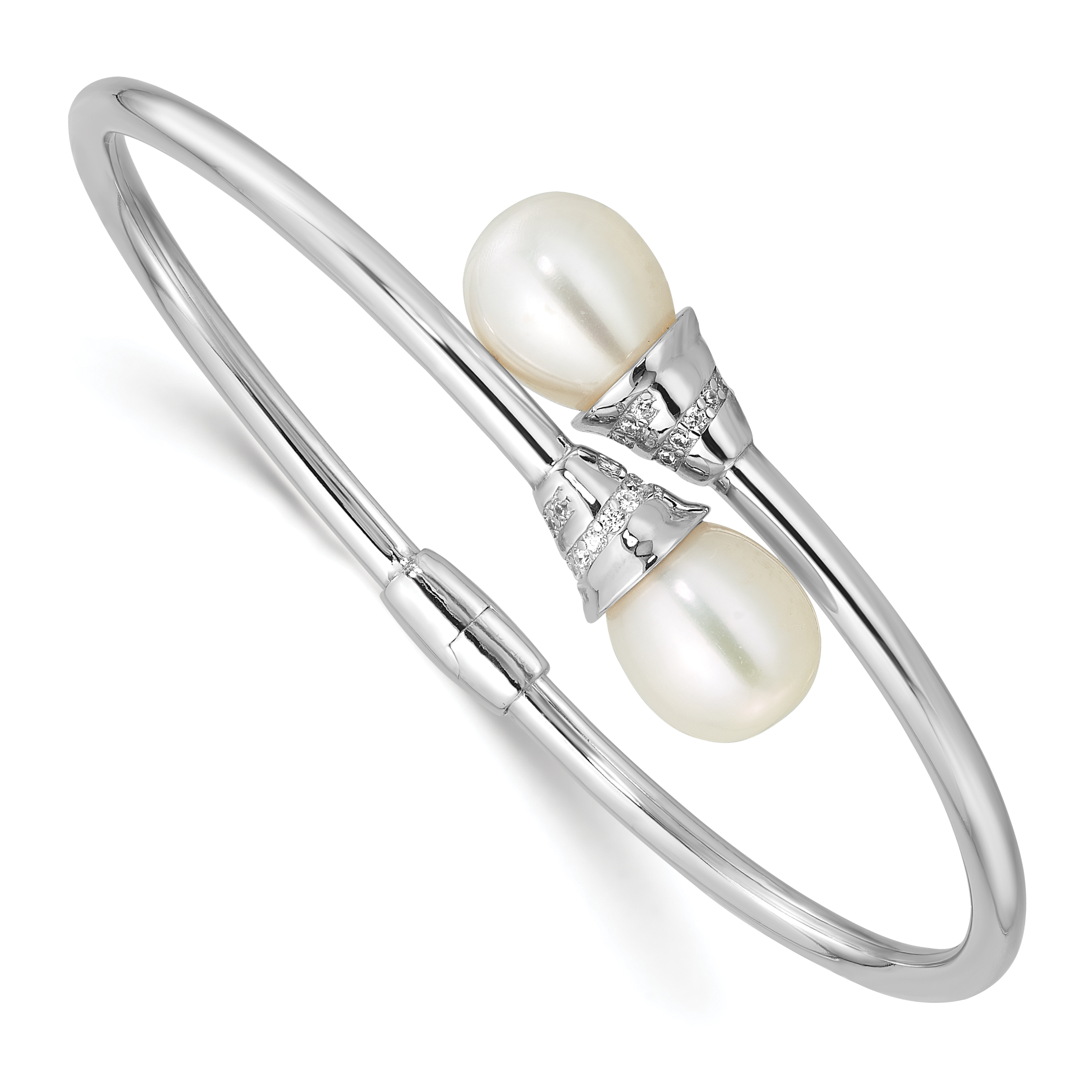 SILVER925 BIG PEARL BANGLE/シルバー/ブレスレット Sterling Silver Rhodium-plated 8-10mm Teardrop White Freshwater