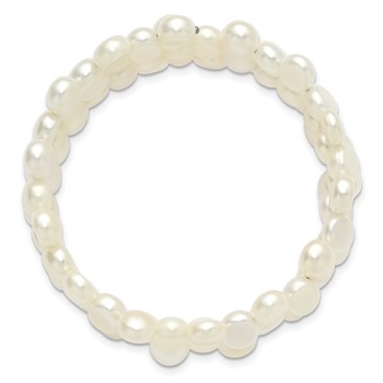 Sterling Silver Rhodium-plated 6-7mm Button White Freshwater Cultured Pearl Flexible Wrap Bracelet — alternate view