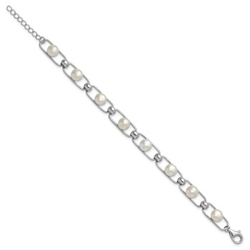 Sterling Silver Rhodium-plated 6-7mm Button White Freshwater Cultured Pearl 6.5 inch with 1 inch Extender Bracelet — alternate view