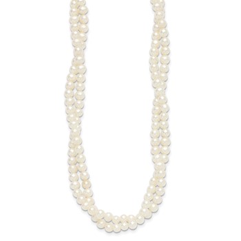Sterling Silver Rhodium-plated 5-6mm Semi-Round White Freshwater Cultured Pearl 2-Strand 14 inch with 2 inch Extender Choker — alternate view