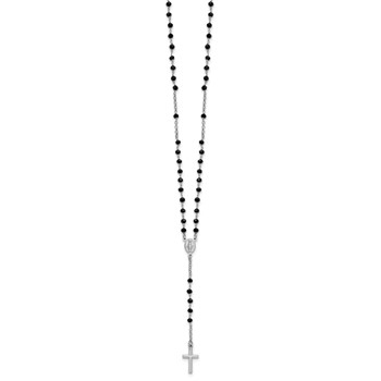 Sterling Silver Rhodium-plated Black Crystal 18.5 inch with 1 inch extender Rosary Necklace — alternate view