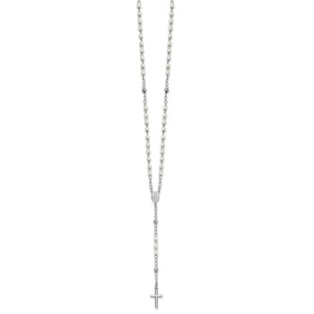 Sterling Silver Rhodium-plated Plastic Imitation Pearl 19.75 inch with 1 inch extender Rosary Necklace — alternate view