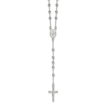 Sterling Silver Polished and Beaded Rosary 24 inch Necklace